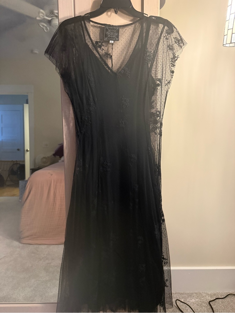 Johnny Was Black Sheer Floral Lace Top